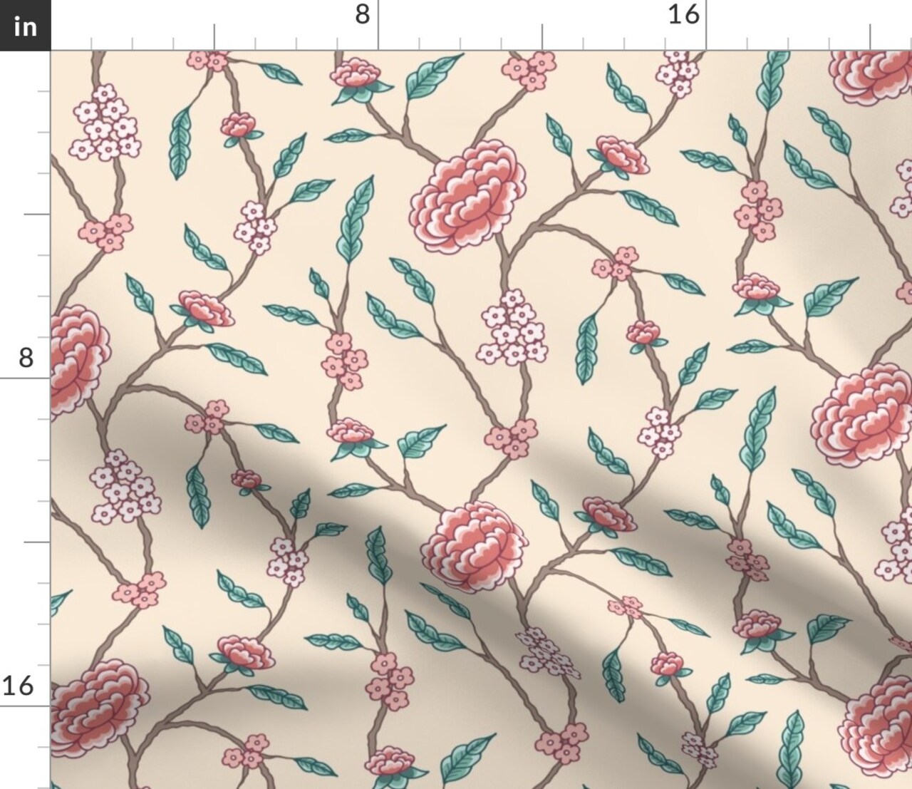 Traditional Floral Botanical Chinoiserie Flowers Trailing Leaves Cherry Blossom Spring Nature Historical Inspired Custom Printed Fabric by Spoonflower Various Fabrics by the Yard or Fat Quarter